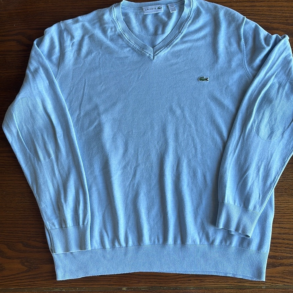 Lacoste Pale Blue Cotton lightweight  V-Neck Sweater EUC